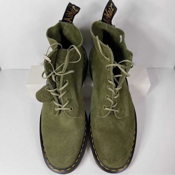 DOC 101 MADE IN ENGLAND SUEDE ANKLE BOOTS MENS SIZE 11 GREEN DESERT OASIS 6 EYE - Picture 2 of 12